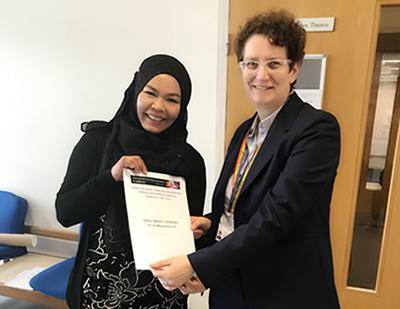 Lily receives prize from Professor Jane Falkingham, Dean of the Faculty of Social, Human and Mathematical Sciences